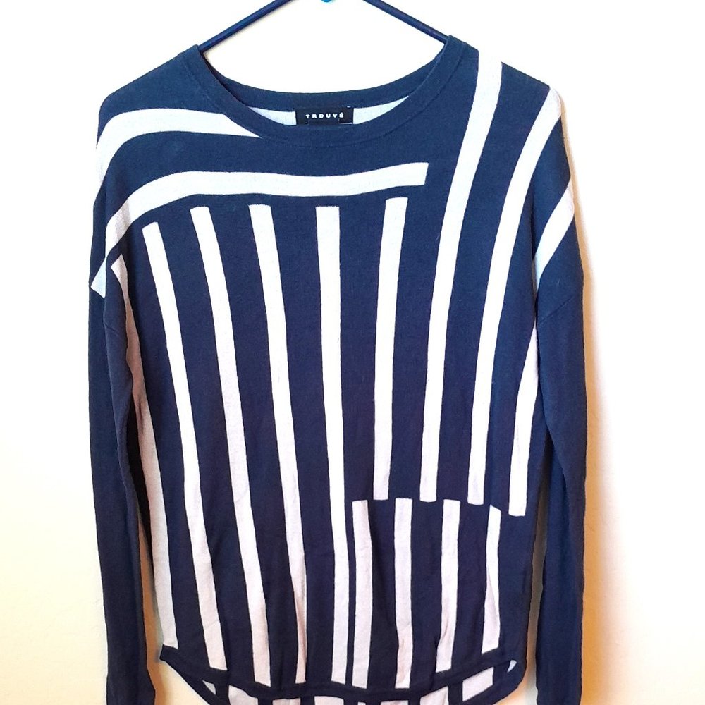 Trouve Anthropology sweater blue and grey stripe. XS Like New